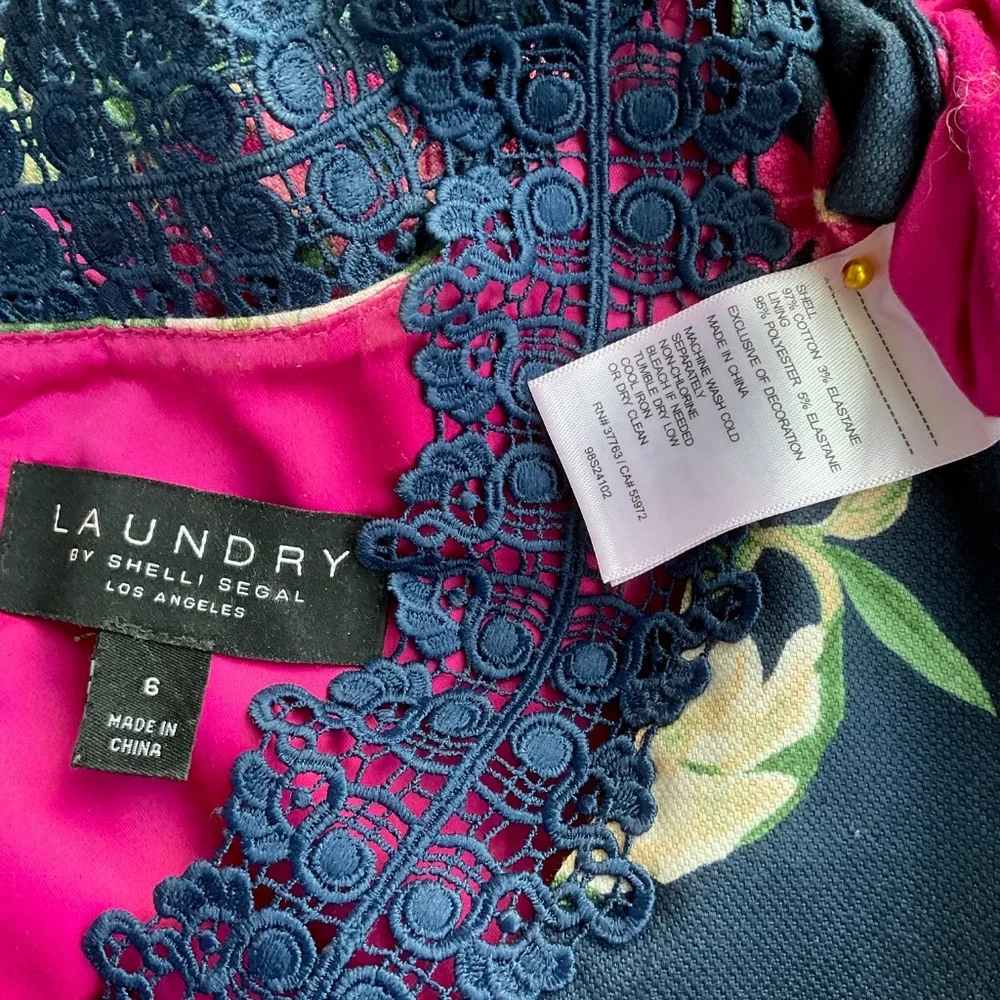 Laundry Shelli Segal Dress Floral Blue Pink Cotton (6) - Picture 6 of 7